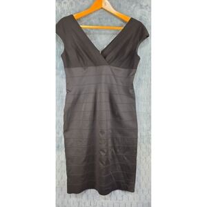 Adrianna Papell Pleated Cocktail Dress Women's Size 14 Black Evening Wedding